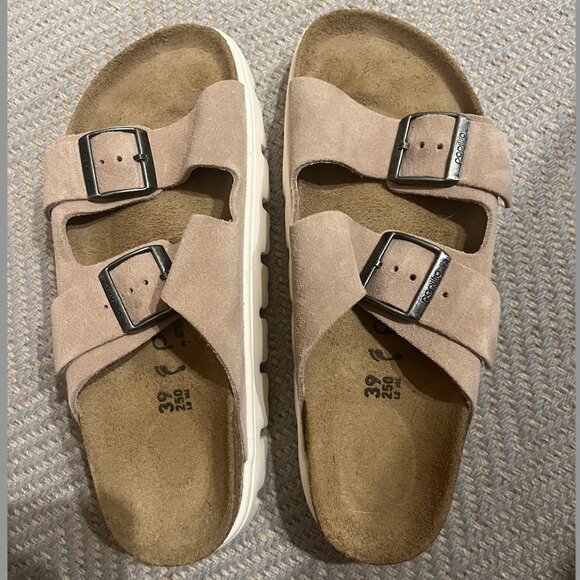 Birkenstock Arizona Chunky Suede Leather Sandals Warm Sand Like New! SIZE EU 39 - Picture 7 of 8